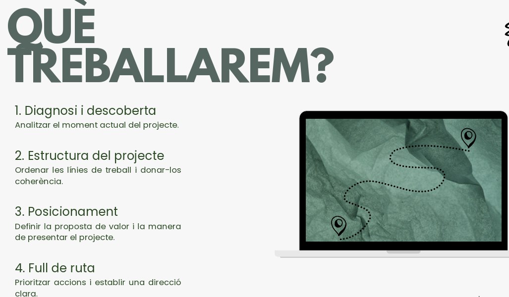 Diapositiva original en català sobre les línies de treball de la consultoria